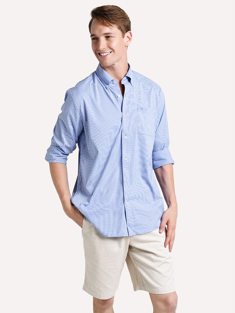 Southern Tide Men's Micro Gingham Intercoastal Performance Sport Shirt - Saint Bernard