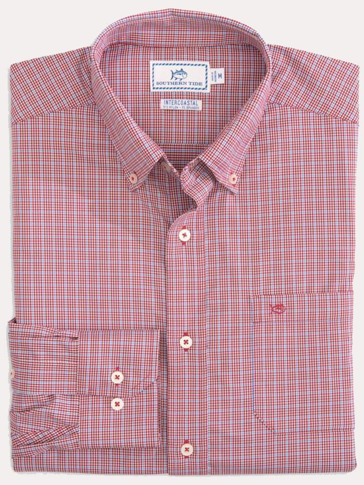 Southern Tide Staysail Gingham Intercoastal Performance Sport Shirt - Saint Bernard