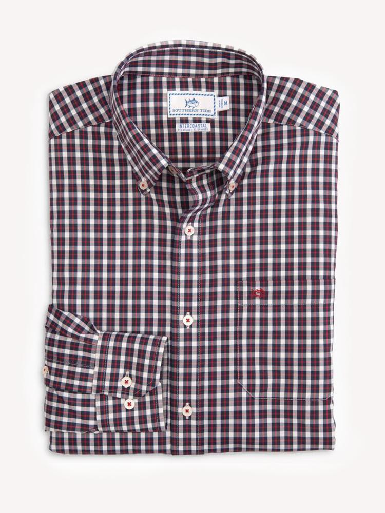 Southern Tide Men's Rig Gingham Intercoastal Performance Sport Shirt - Saint Bernard