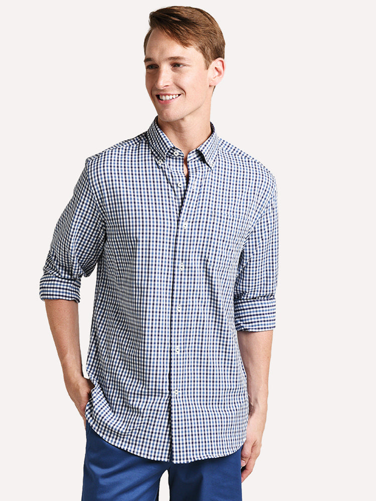Southern Tide Men's Fairwater Ginham Intercoastal Performance Sport Shirt - Saint Bernard