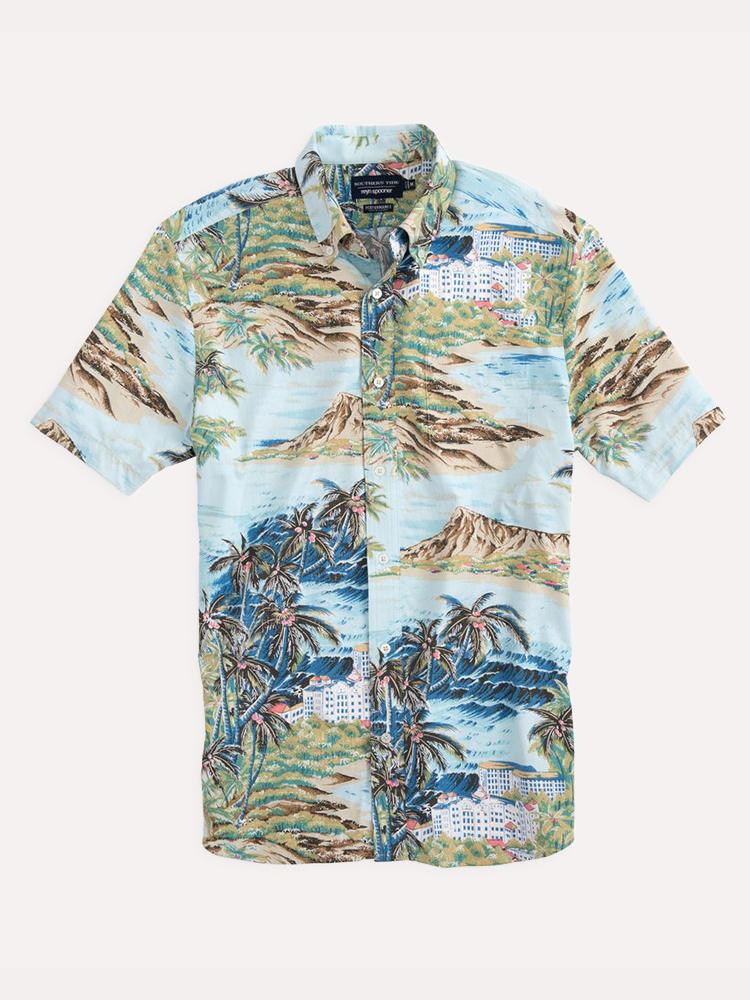 Southern Tide Men's Reyn Spooner Island Time Intercoastal Performance Short Sleeve Shirt - Saint Bernard