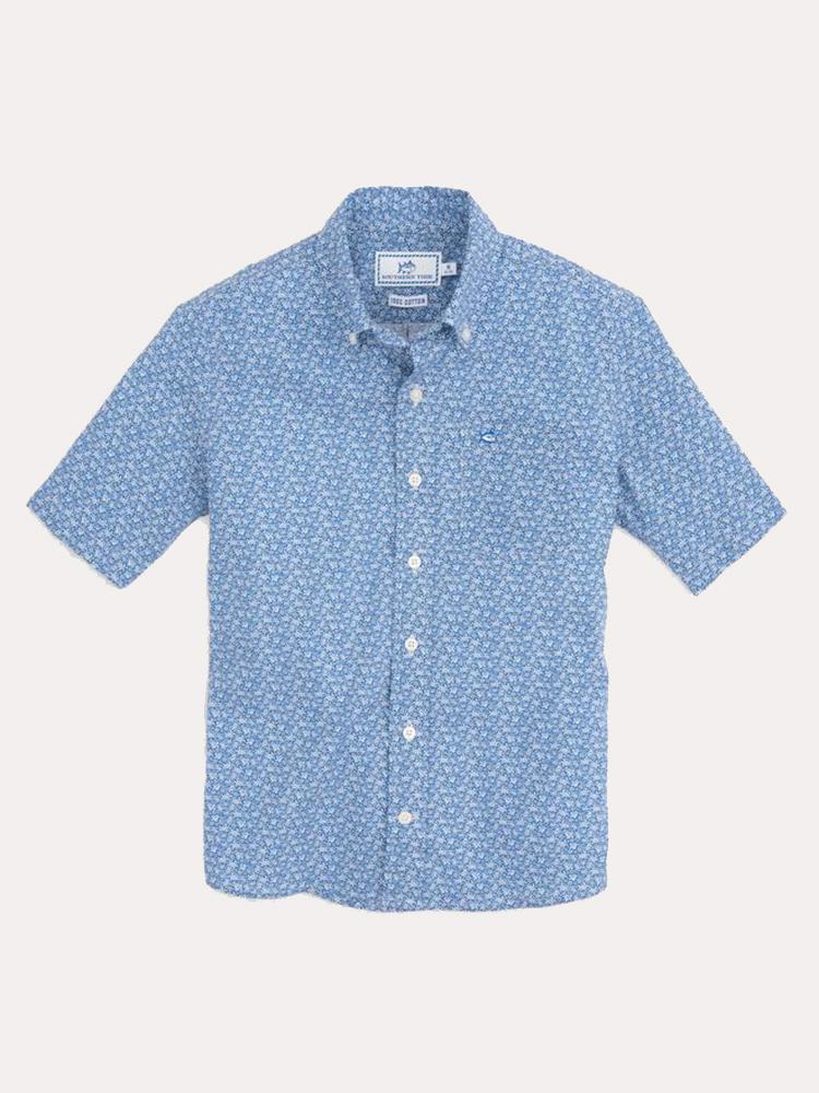 Southern Tide Boys' Sea Turtles Short Sleeve Sport Shirt - Saint Bernard