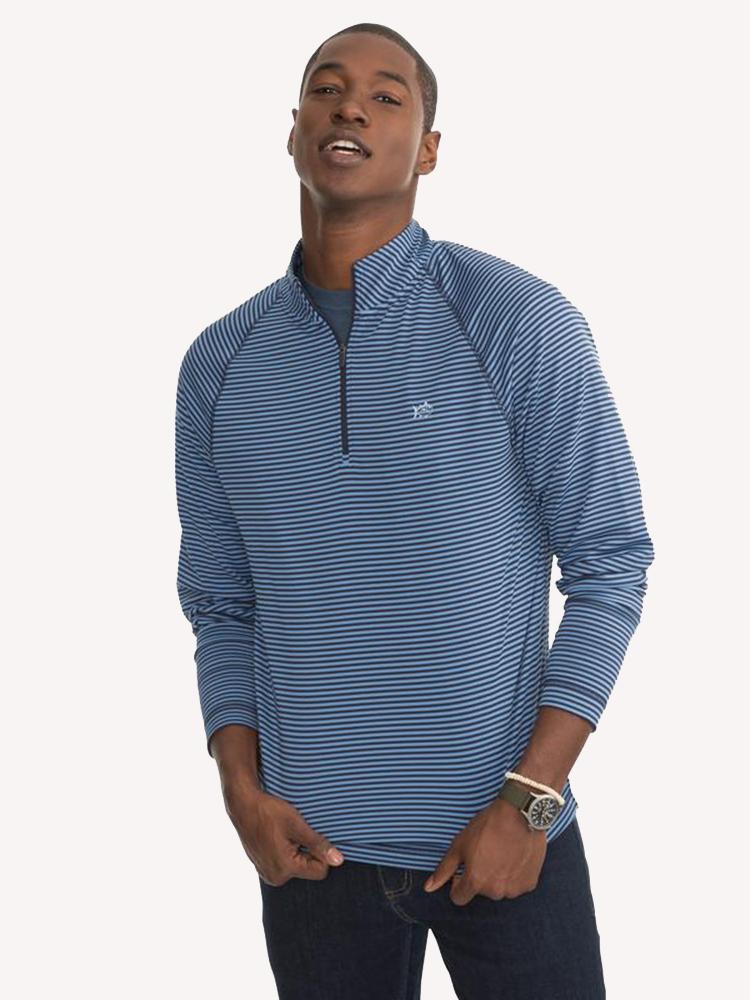 Southern Tide Men's Portola Striped Performance Quarter Zip Pullover - Saint Bernard