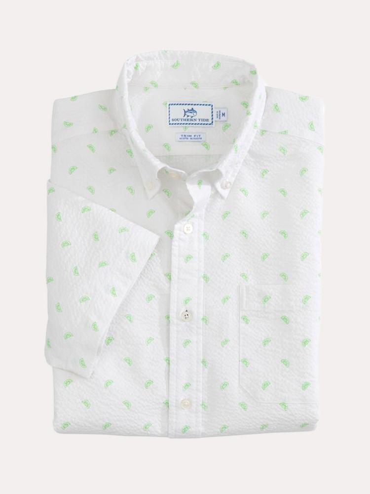 Southern Tide Men's Short Sleeve Pick Up Limes Seersucker Sportshirt - Saint Bernard