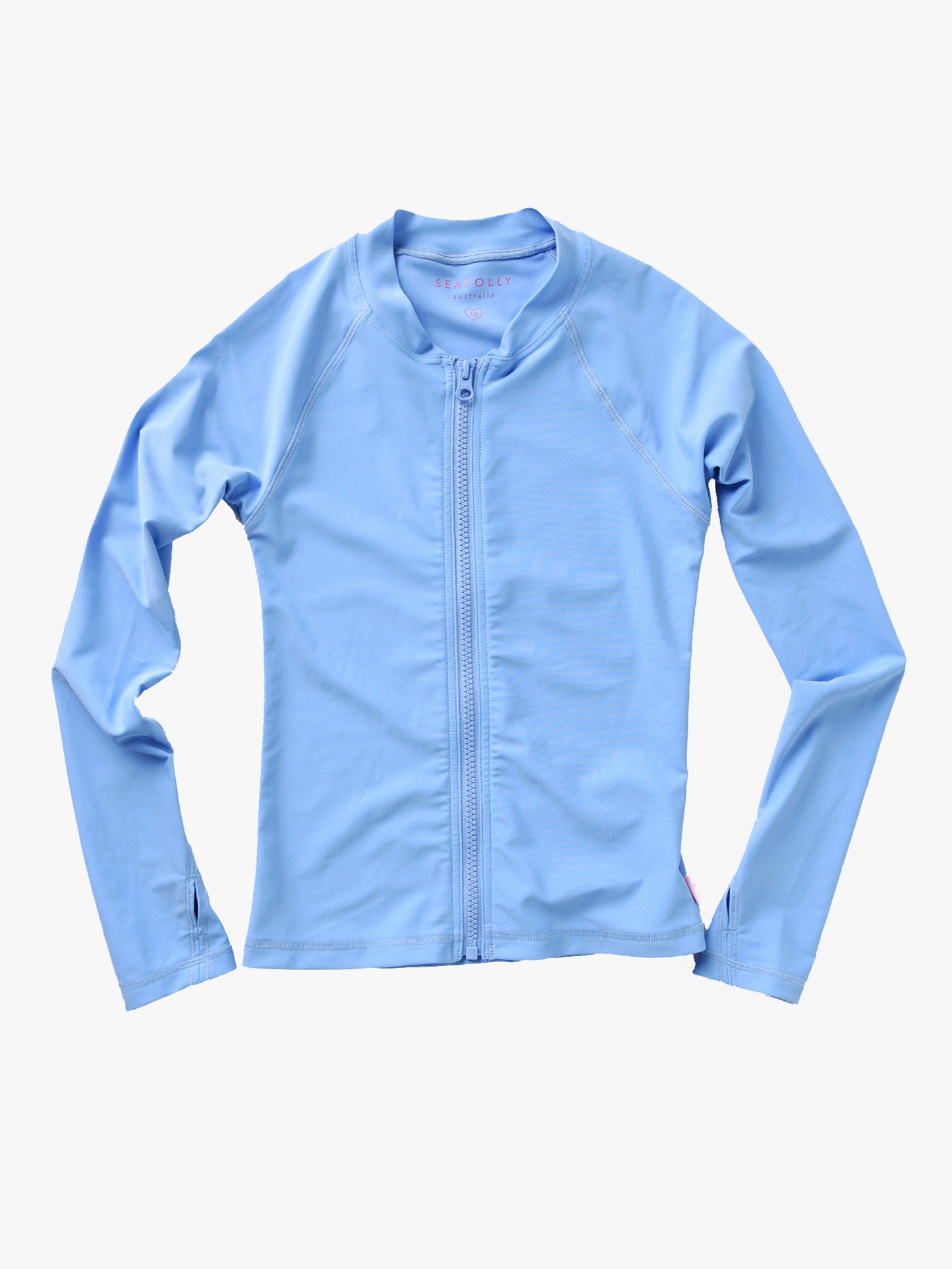 Seafolly Girls' Summer Essentials Long-Sleeve Zip-Front Rashie Top - Saint Bernard