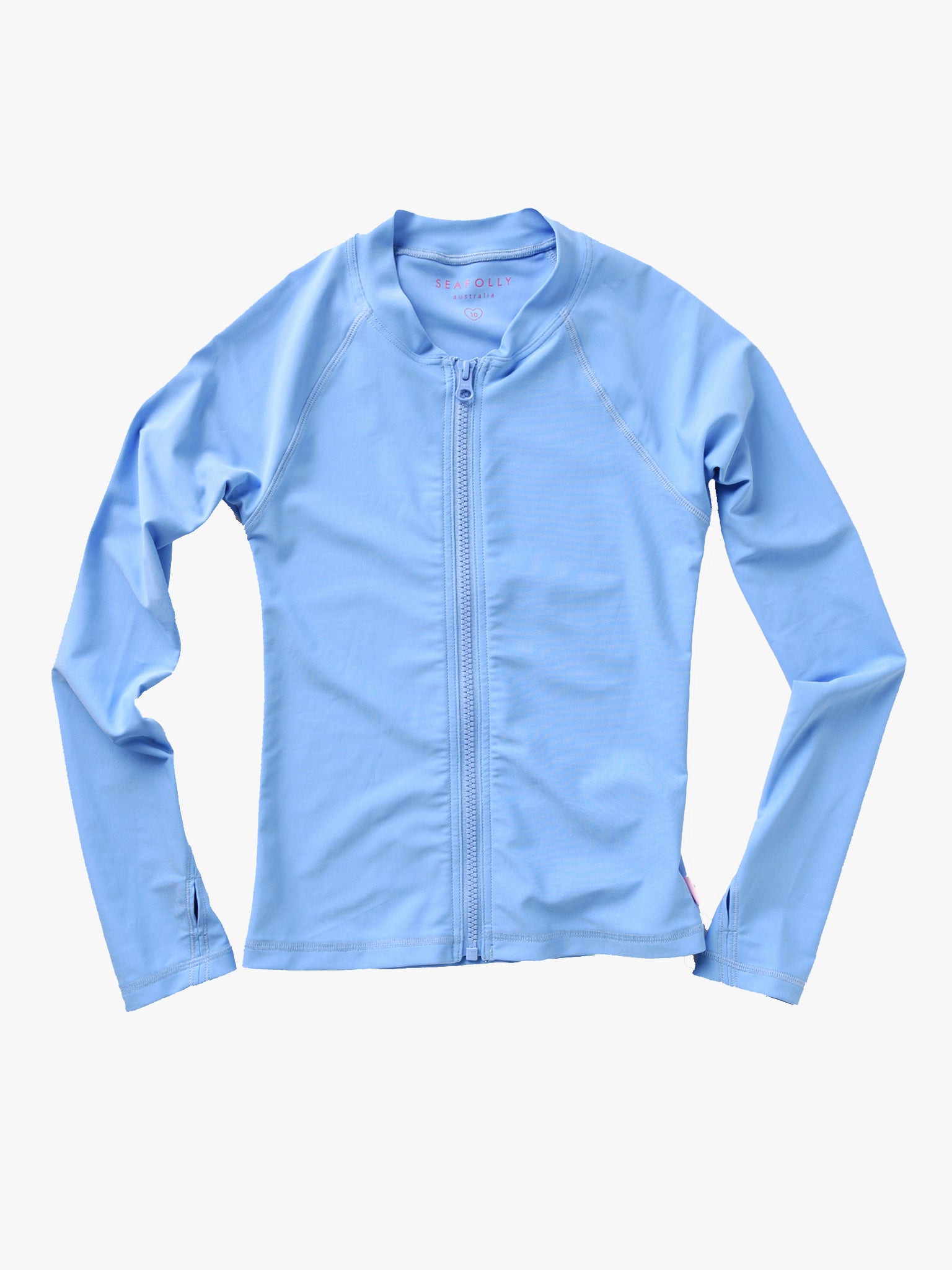 Seafolly Girls' Summer Essentials Long-Sleeve Zip-Front Rashie Top - Saint Bernard