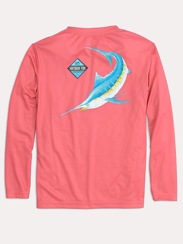 Southern Tide Boys' Long Sleeve Blue Fish Performance Tee - Saint Bernard