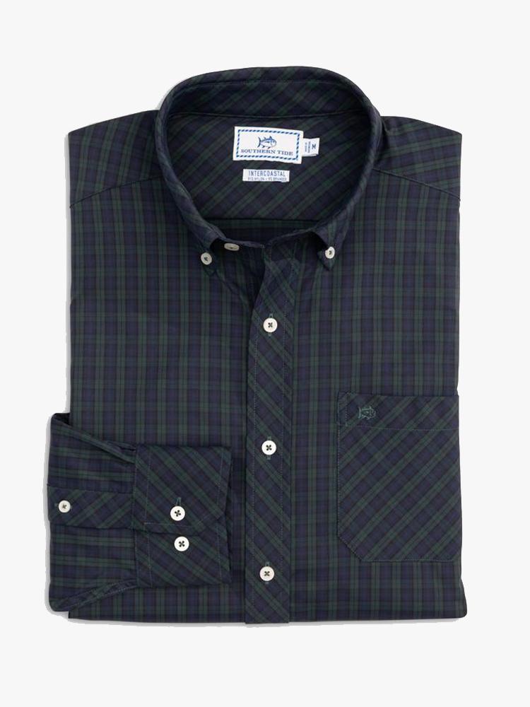 Southern Tide Men’s Mistletoe Plaid Intercoastal Performance Sport Shirt - Saint Bernard
