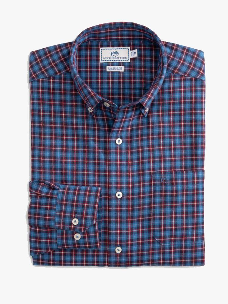 Southern Tide Men’s Blitzen Plaid Performance Button Down Shirt - Saint Bernard