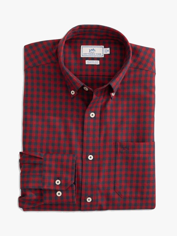 Southern Tide Men’s Donner Gingham Performance Button Down Shirt - Saint Bernard