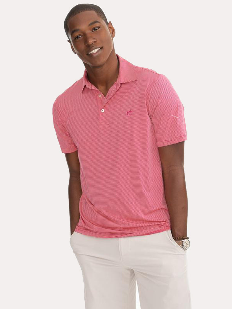 Southern Tide Men's Haig Point BRRR Performance Striped Polo Shirt - Saint Bernard