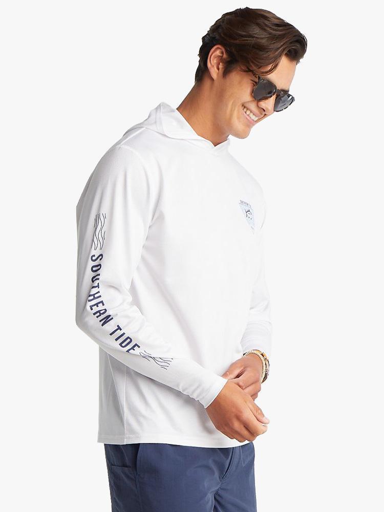 Southern Tide Men’s Long Sleeve Skipjack Waves Performance Hoodie T-Shirt - Saint Bernard