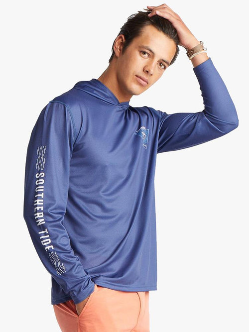 Southern Tide Men’s Long Sleeve Skipjack Waves Performance Hoodie T-Shirt