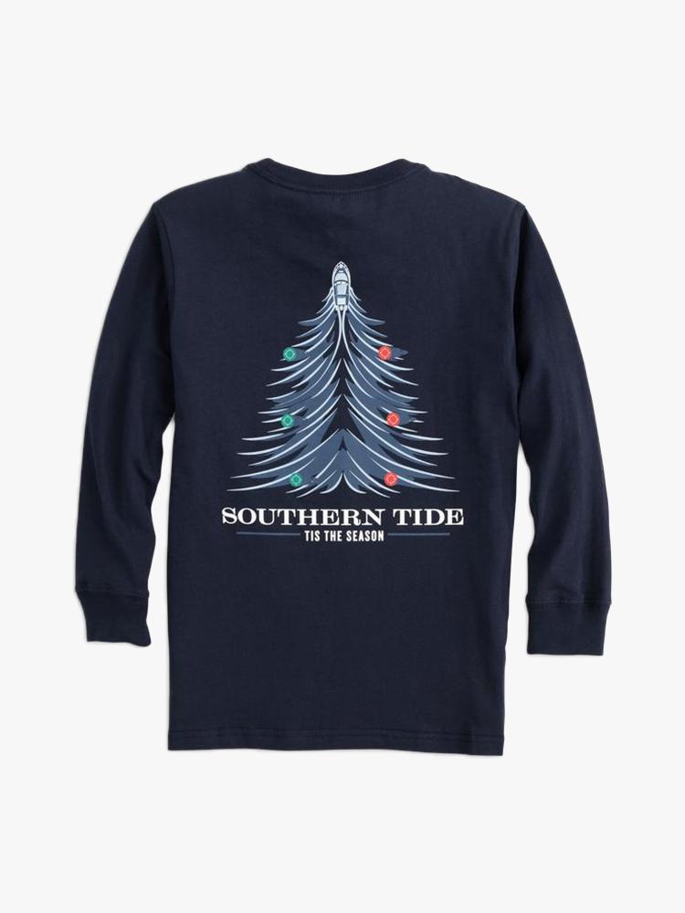 Southern Tide Boys' Long Sleeve Holiday Waves Tree T Shirt - Saint Bernard