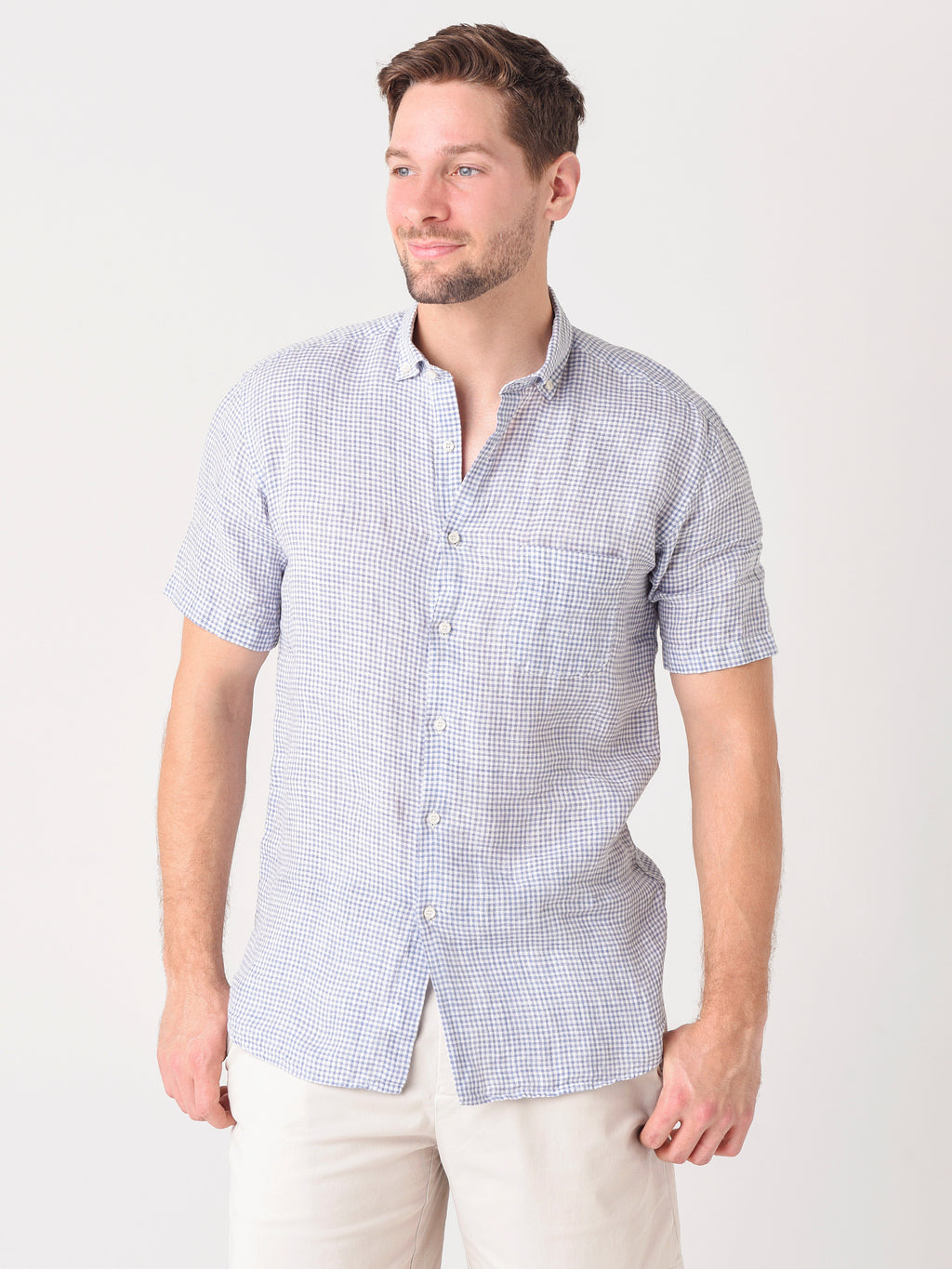 Miller Westby Men's Fitzgerald Blue Short-Sleeve Button-Down Shirt - Saint Bernard