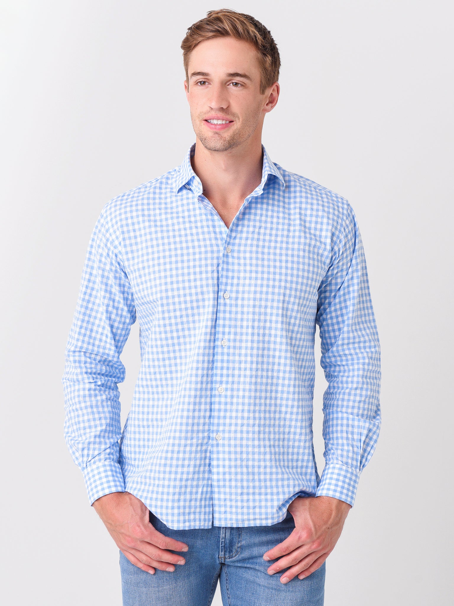 Miller Westby Men's Kyle Blue Long Sleeve Button-Down Shirt - Saint Bernard