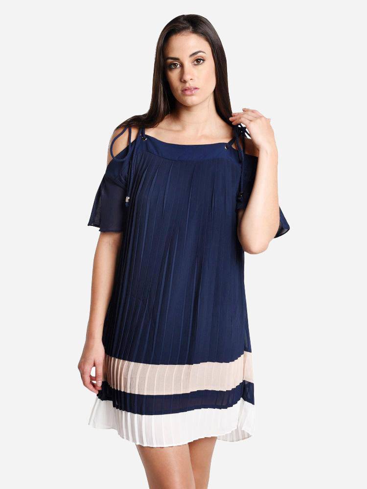 Endless Rose Chiffon Pleated Cold Shoulder Dress - Saint Bernard