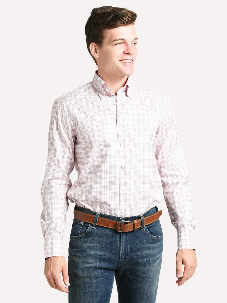 Stenstroms Burgundy Check Fitted Body Shirt - Saint Bernard