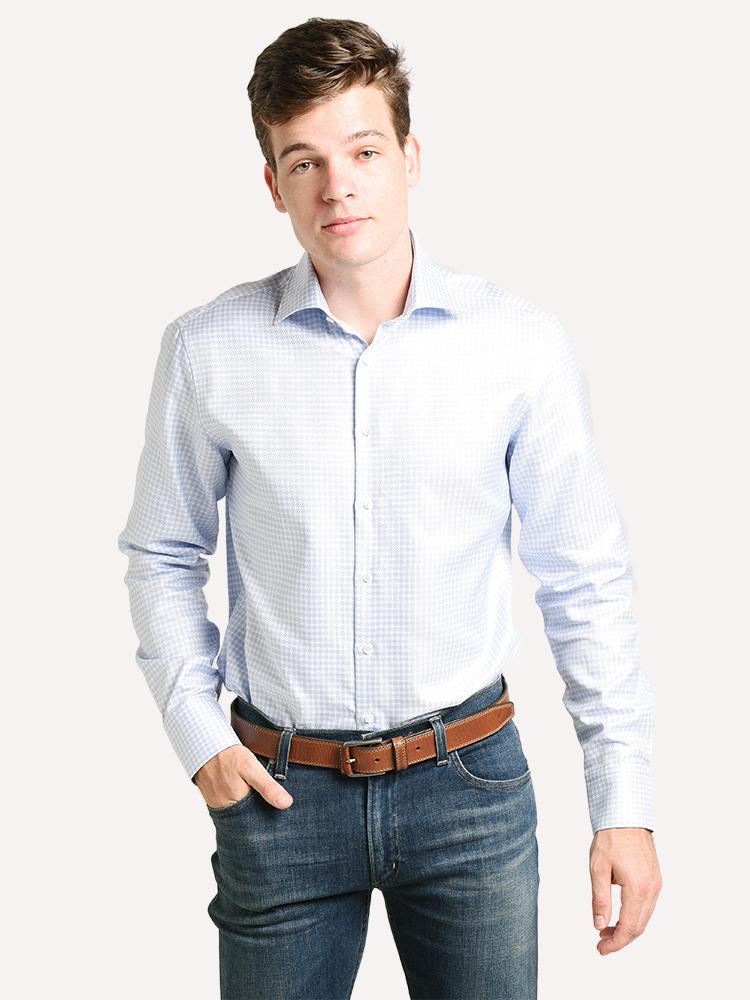 Stenstroms Light Blue Check Fitted Body Shirt - Saint Bernard