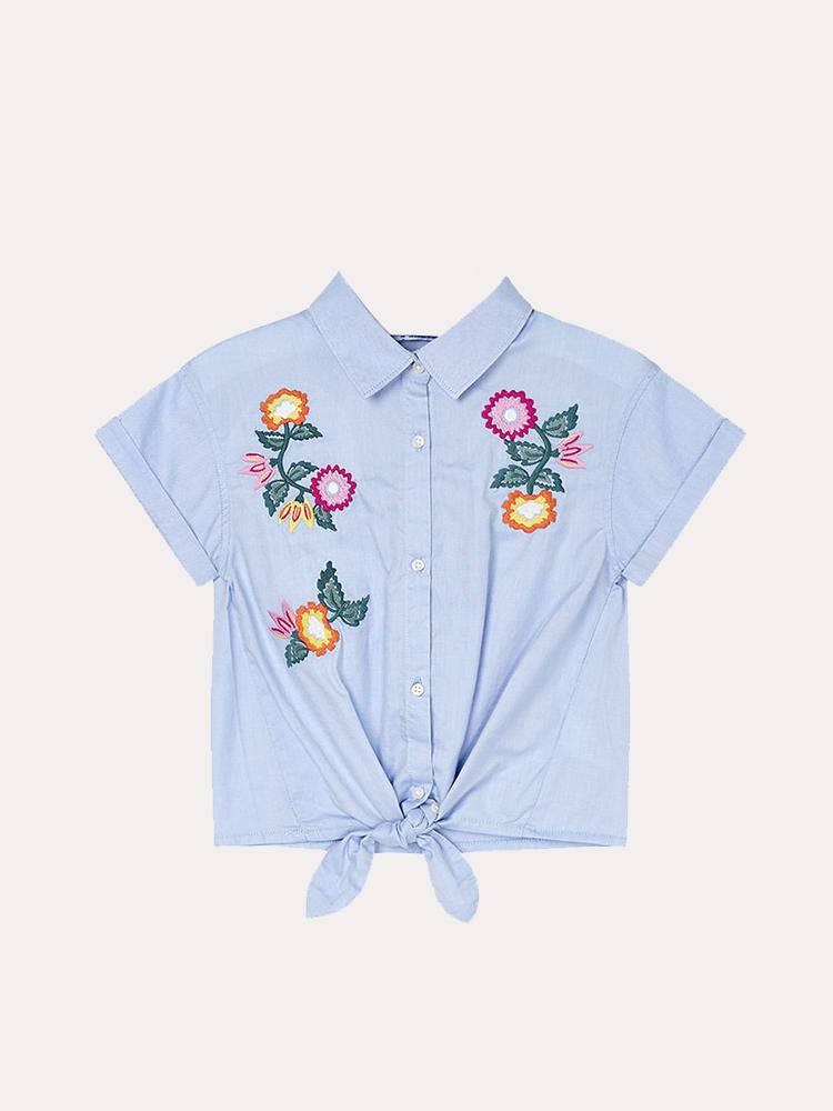 Mayoral Grirls' Embroidered Flower Blouse - Saint Bernard