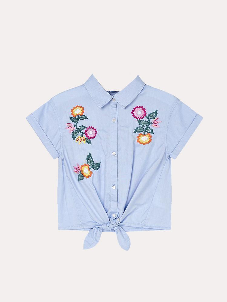 Mayoral Grirls' Embroidered Flower Blouse - Saint Bernard