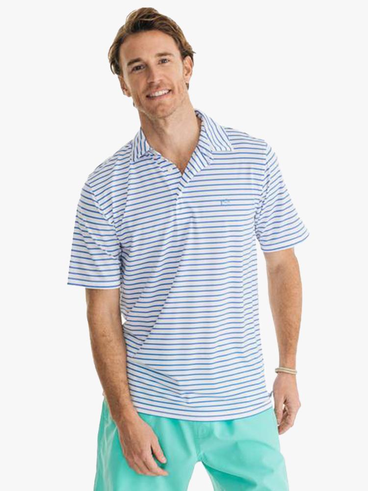 Southern Tide Men's Short Sleeve Driver Stripe Performance Polo - Saint Bernard