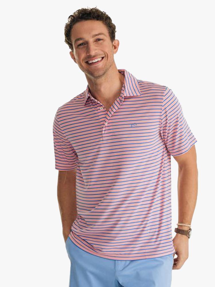 Southern Tide Men's Short Sleeve Driver Stripe Performance Polo - Saint Bernard