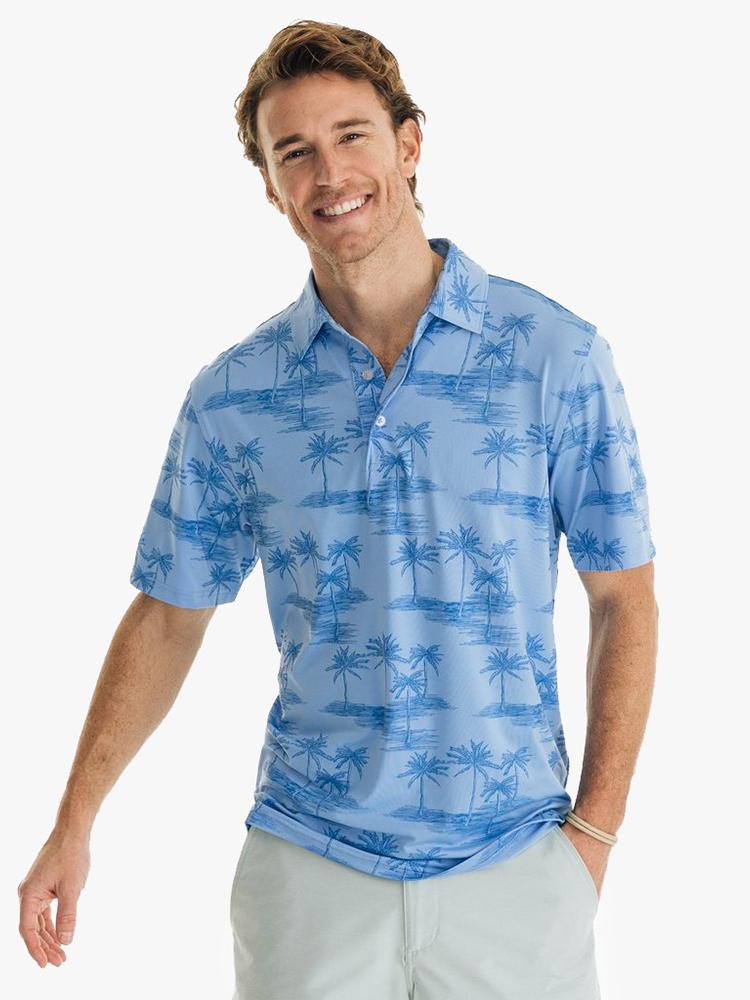 Southern Tide Men's Short Sleeve Driver Palm Print Performance Polo - Saint Bernard