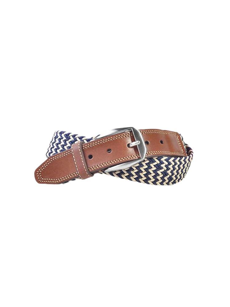 Martin Dingman Beck Navy and Sand Woven Elastic Braided Belt - Saint Bernard