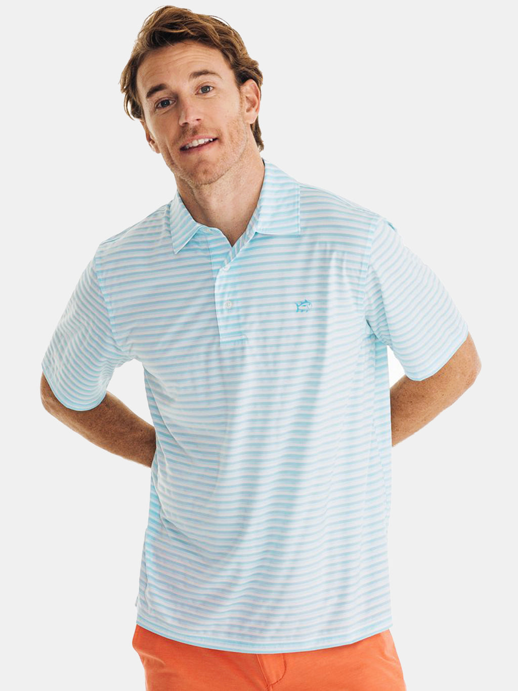 Southern Tide Men's Heathered Stripe Driver Performance Polo Shirt - Saint Bernard
