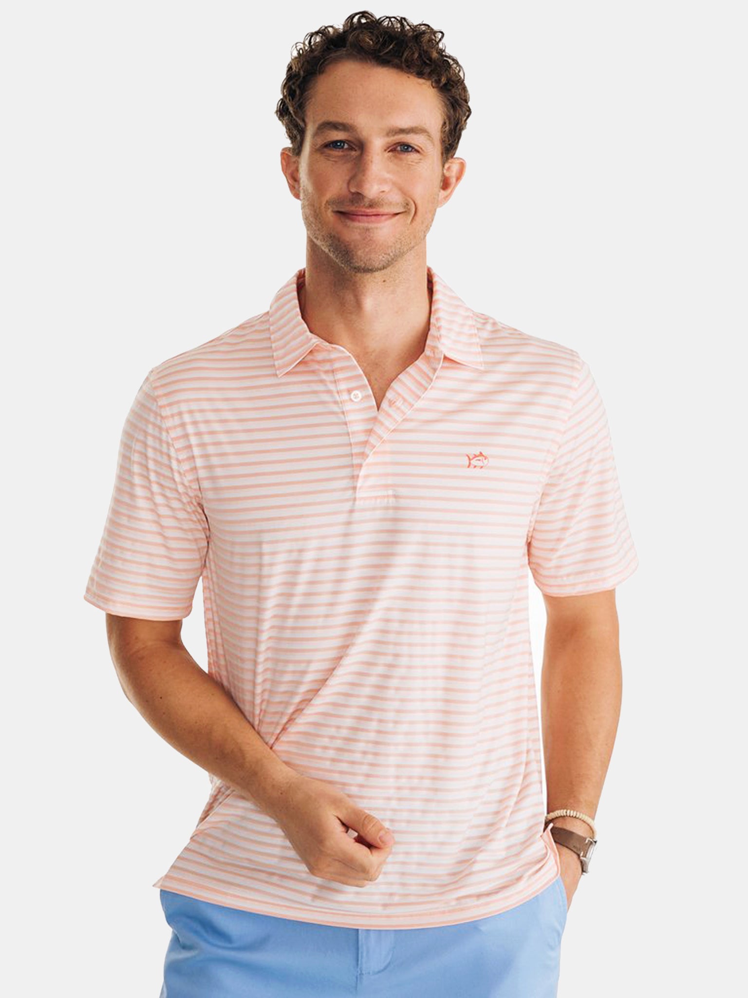 Southern Tide Men's Heathered Stripe Driver Performance Polo Shirt - Saint Bernard