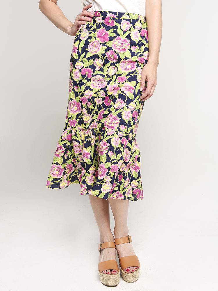 MDS Stripes Pencil Skirt with Ruffle - Saint Bernard