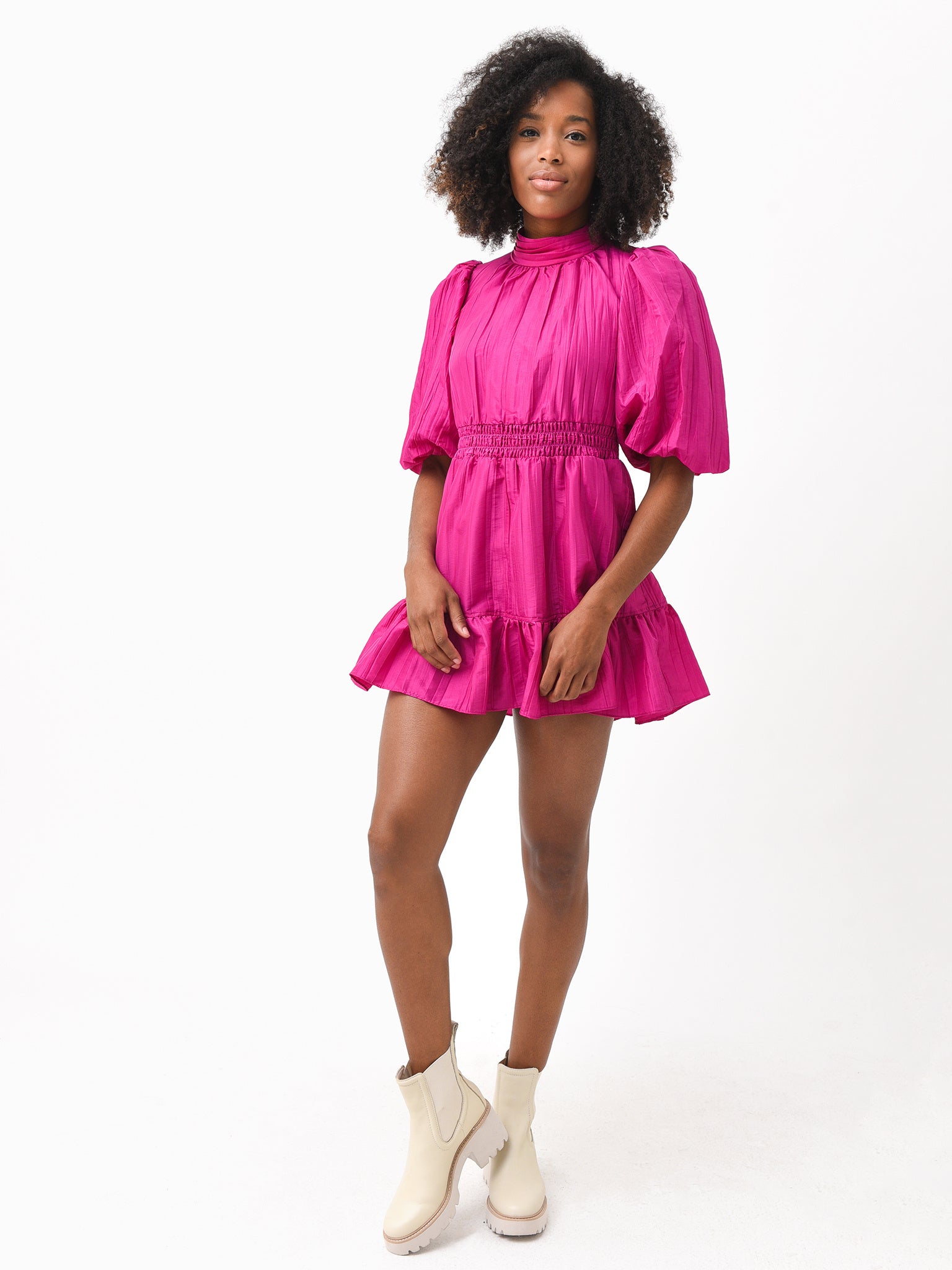 simkhai puff mini dress SIMKHAI Women's Cleo Balloon Pintuck Mini Dress - Black