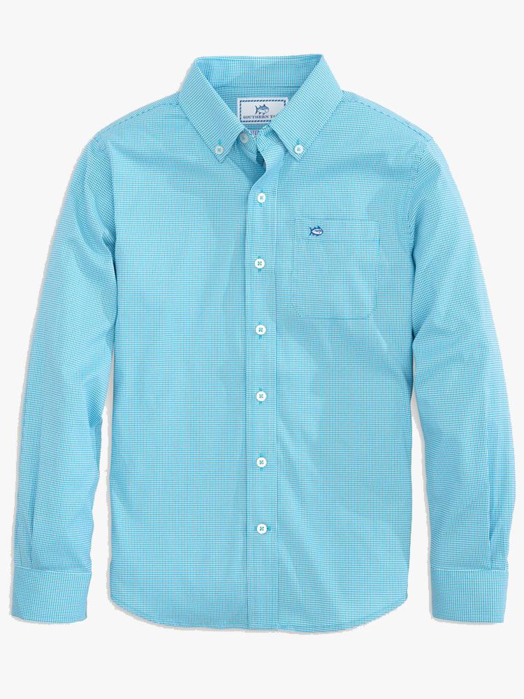 Southern Tide Boys’ Micro Tattersall Intercoastal Button Down Shirt - Saint Bernard
