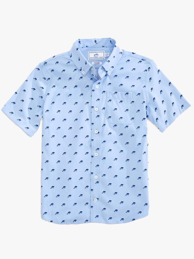 Southern Tide Boys’ Dolphin Print Intercoastal Short Sleeve Button Down Shirt