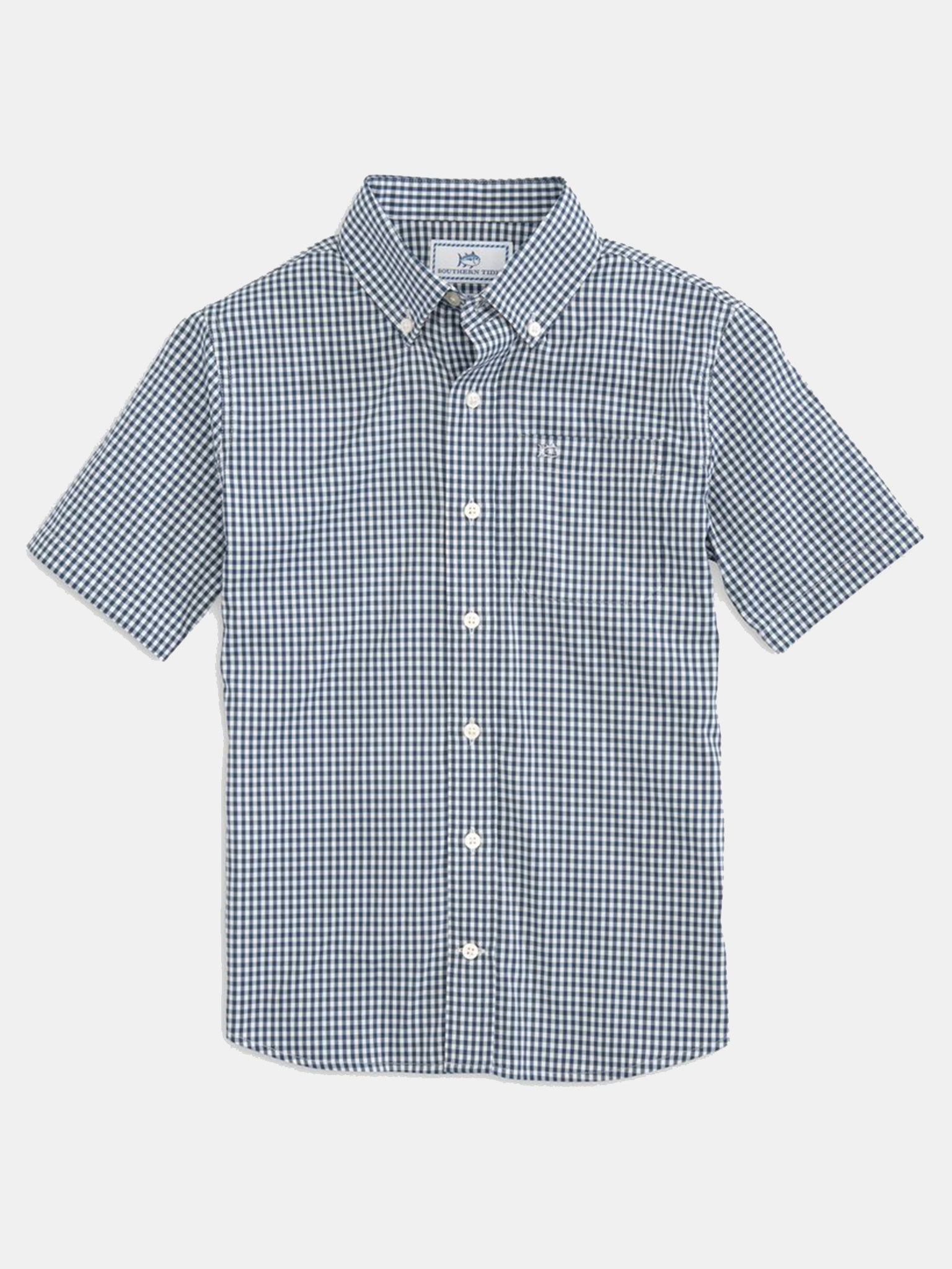 Southern Tide Boys' Short Sleeve Intercoastal Gingham Button Down Shirt - Saint Bernard