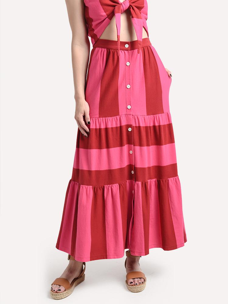MDS Stripes Knit Tiered Skirt - Saint Bernard