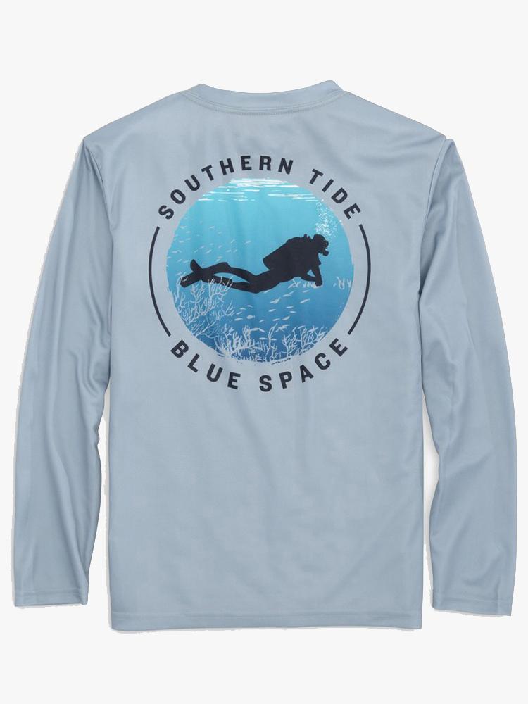 Southern Tide Boys’ Blue Space Diver Performance Long Sleeve T-Shirt - Saint Bernard