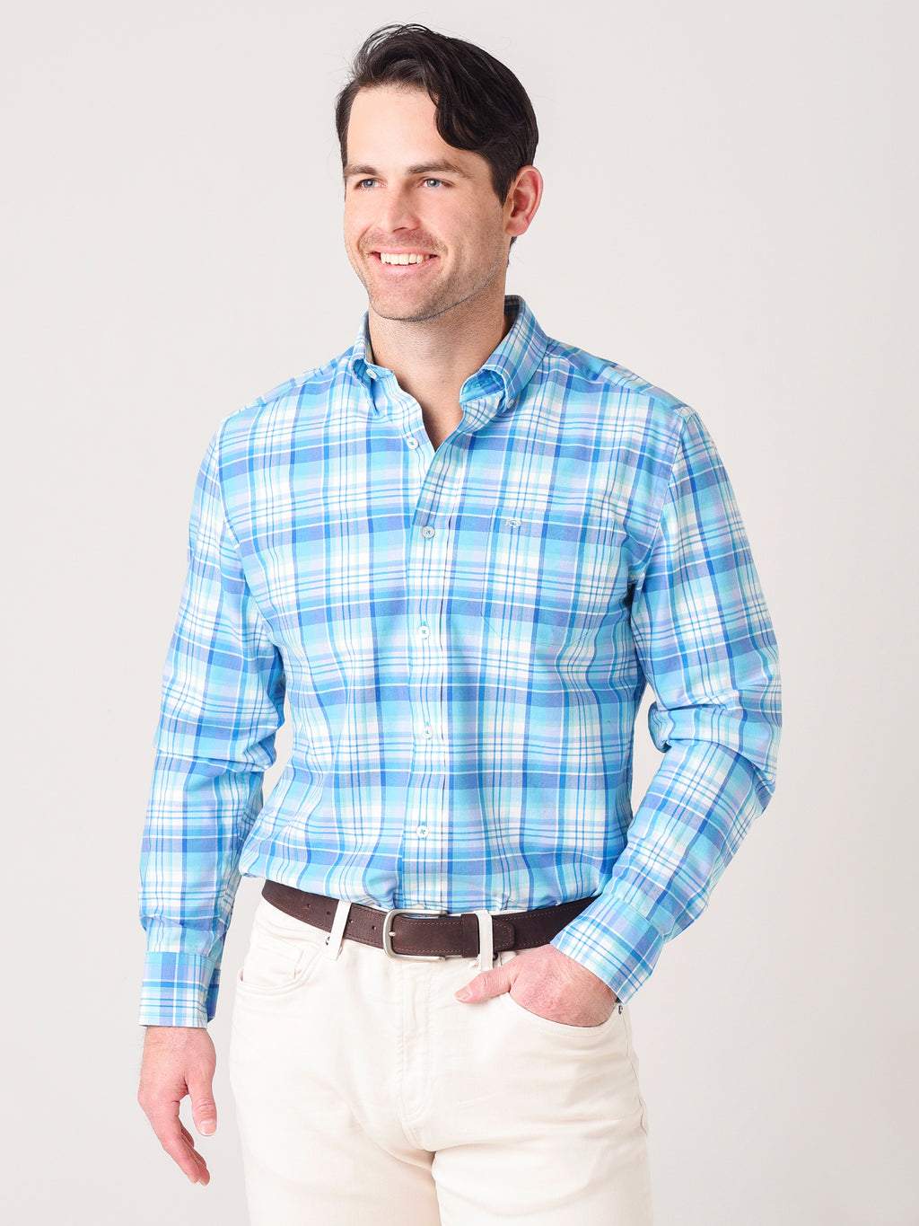 Southern Tide Men's Channel Marker Mixed Plaid Sport Shirt - Saint Bernard