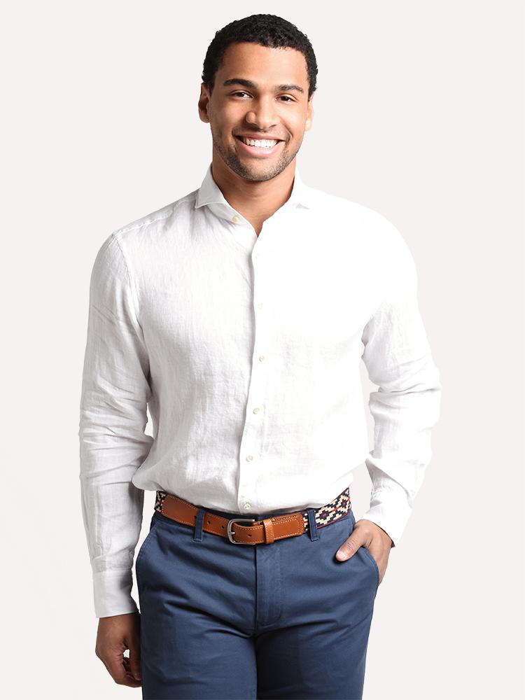 Stemstroms Men's Fitted Body Linen Shirt - Saint Bernard