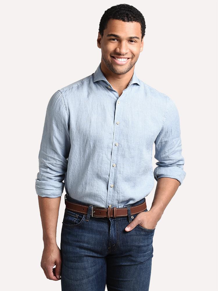 Stemstroms Men's Fitted Body Linen Shirt - Saint Bernard