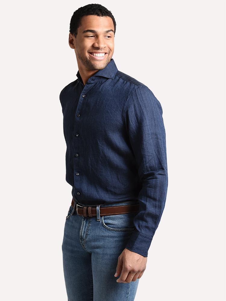 Stemstroms Men's Fitted Body Linen Shirt - Saint Bernard