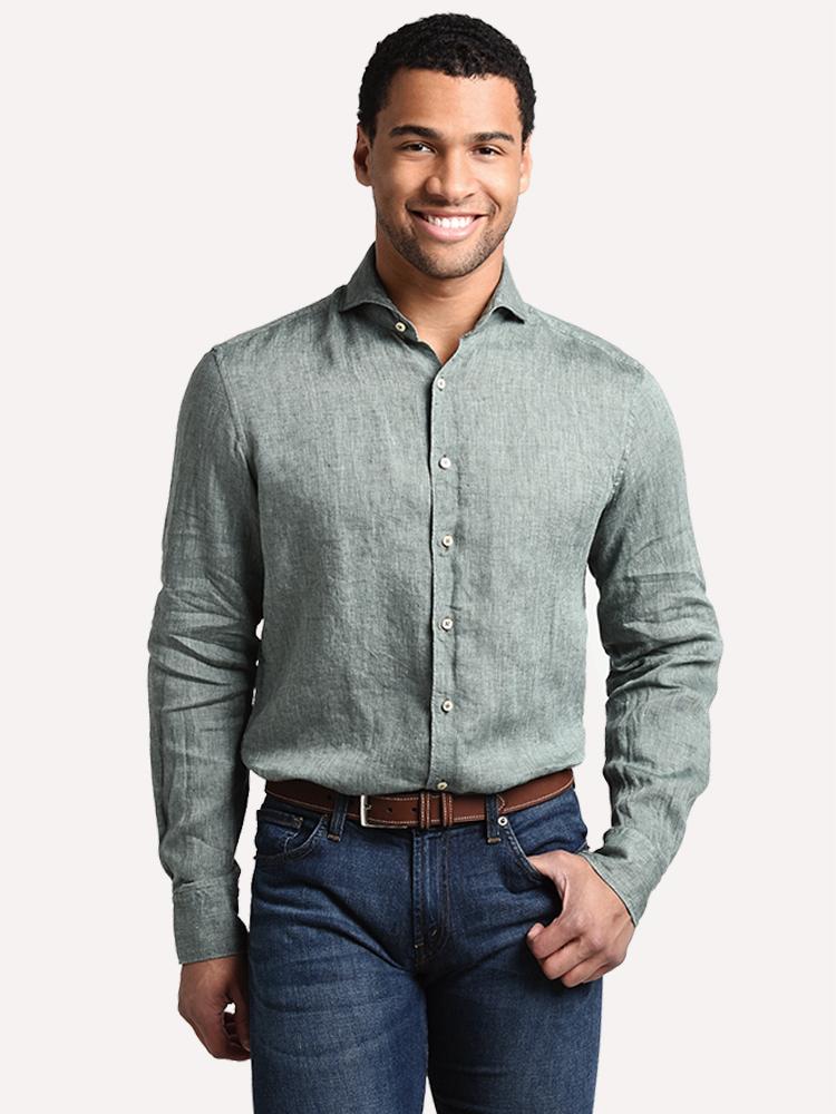 Stemstroms Men's Fitted Body Linen Shirt - Saint Bernard
