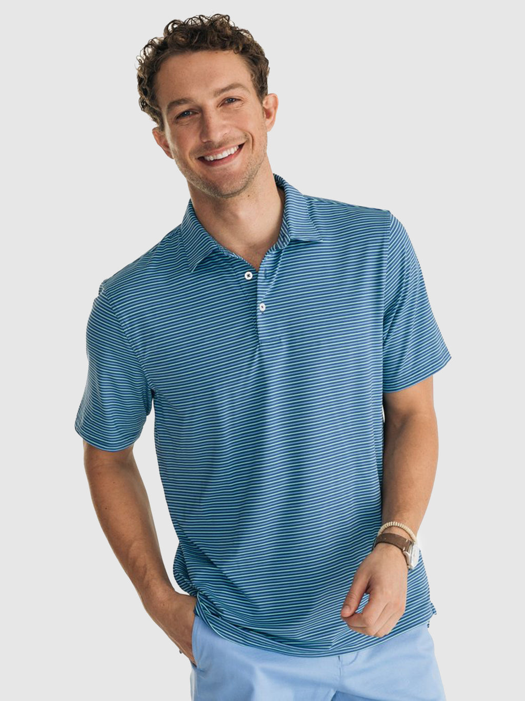 Southern Tide Driver Multi-Stripe Performance Polo - Saint Bernard