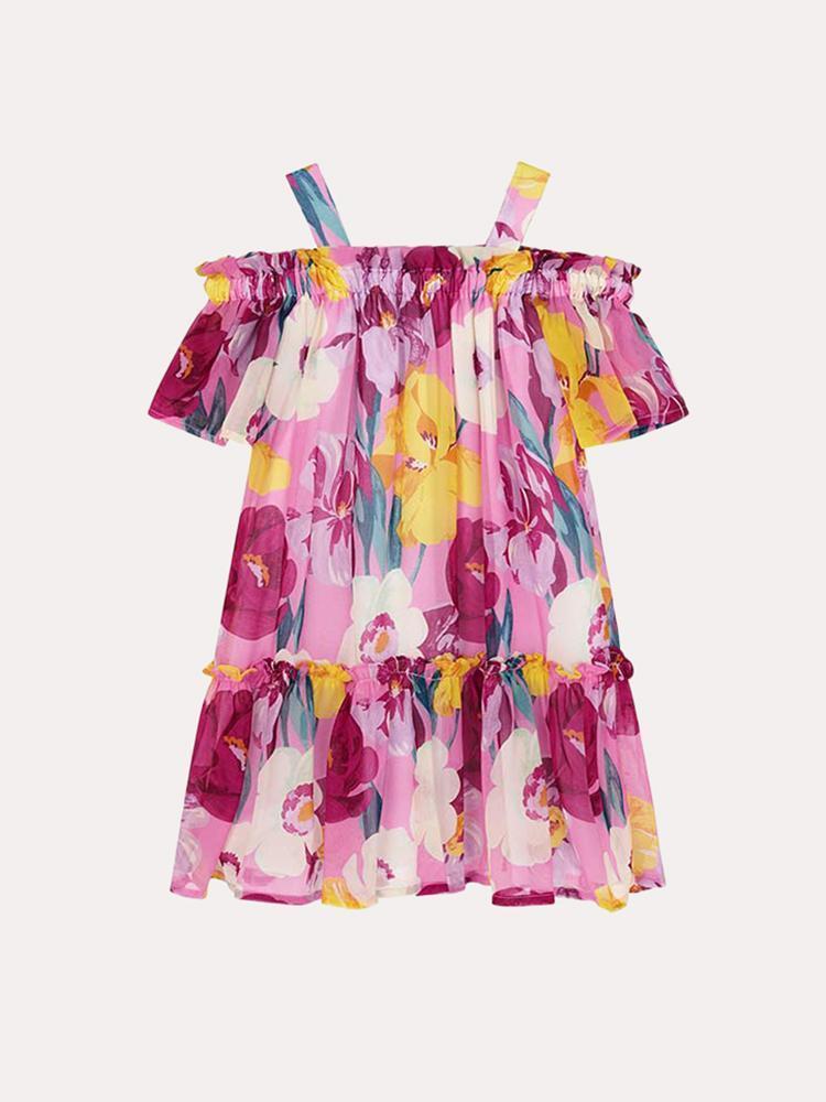 Mayoral Girls' Off-the-Shoulder Pattern Dress - Saint Bernard