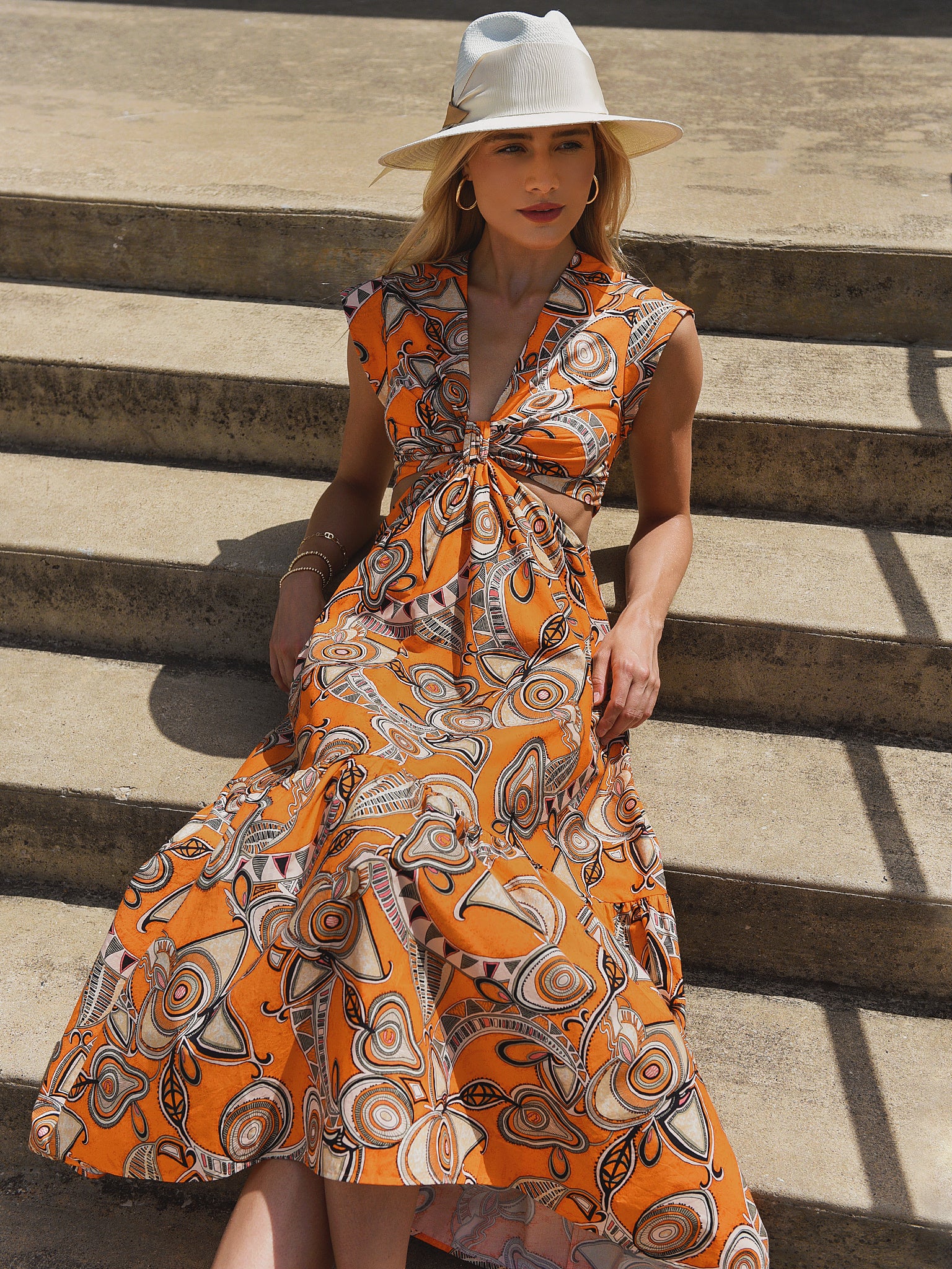 alc dress orange Lou Satin and Lace Midi Dress