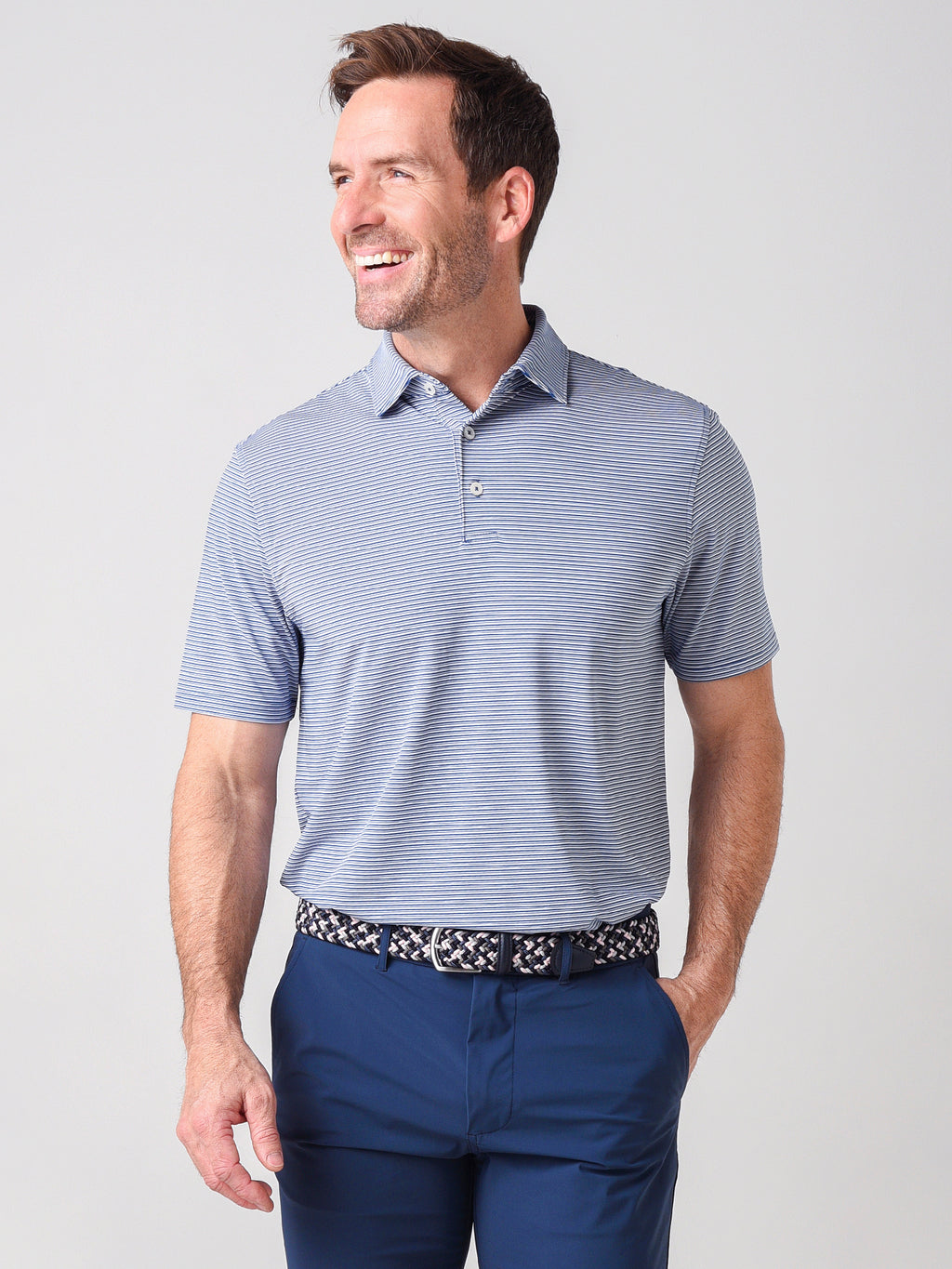 Southern Tide Men's Driver Classic Stripe Open Chest Performance Polo - Saint Bernard