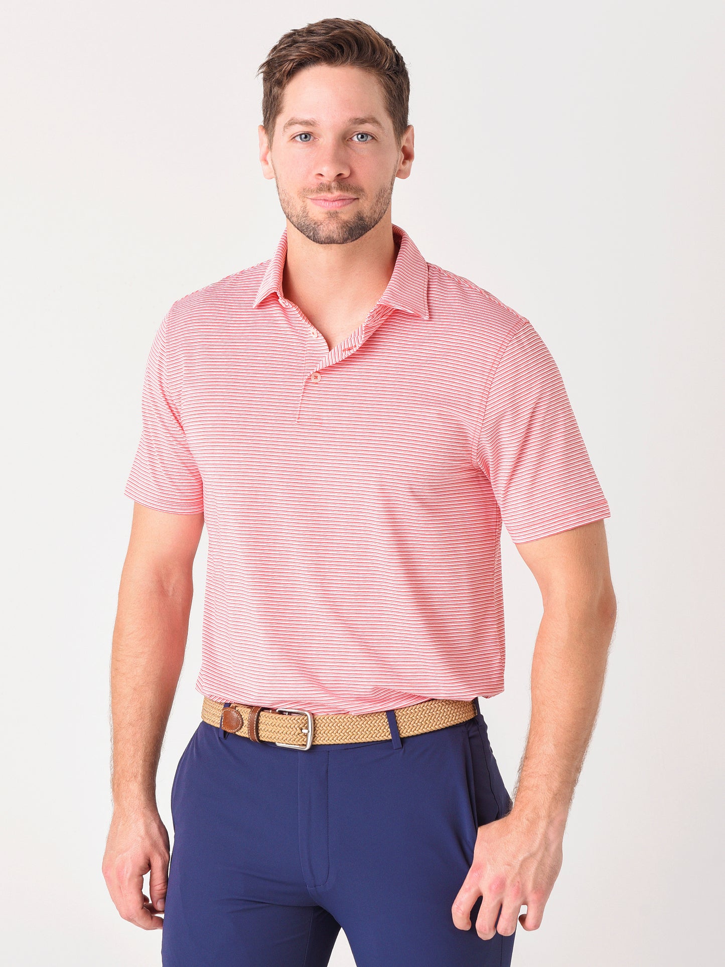 Southern Tide Men's Driver Classic Stripe Open Chest Performance Polo
