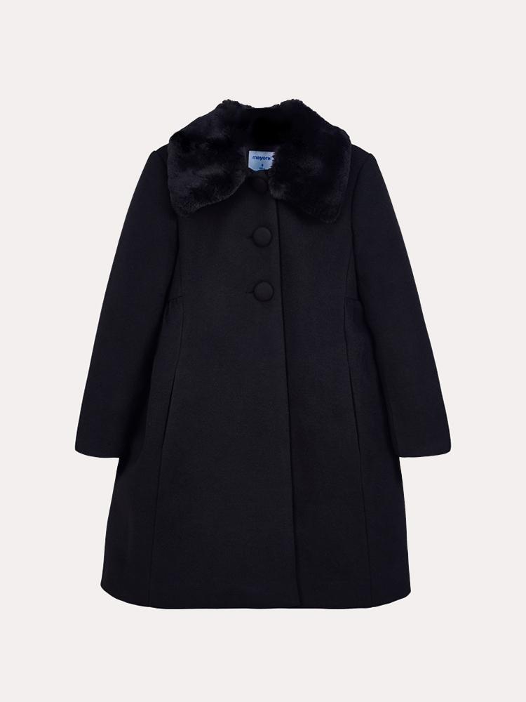 Mayoral Girls' Cloth Coat with Fur Neck - Saint Bernard