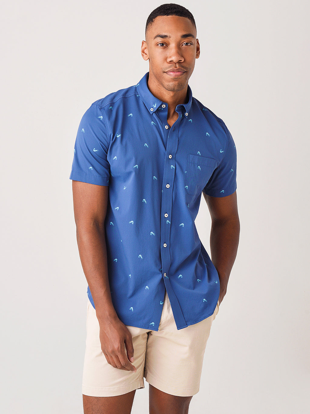 Southern Tide Men's Shrimp Print Intercoastal Short Sleeve Button-Down Shirt - Saint Bernard